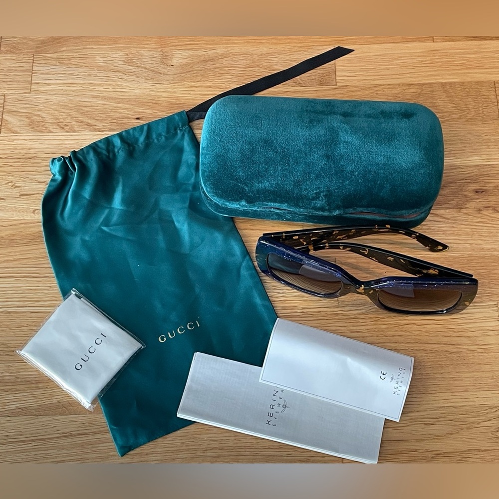 Gucci oversized blue and tortoise sunglasses